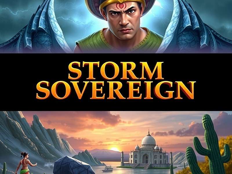 Storm Sovereign game banner featuring Indian landscapes and weather phenomena